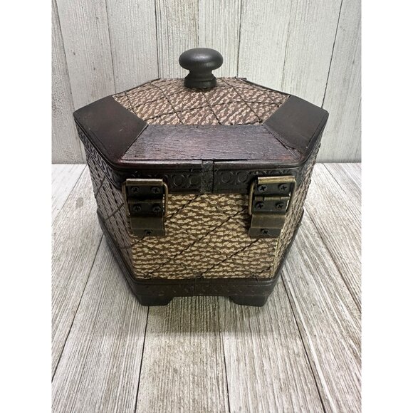 Vintage Wooden Storage Box Jewelry Keepsakes Hexagonal Shape Hinged Lid - Picture 3 of 12
